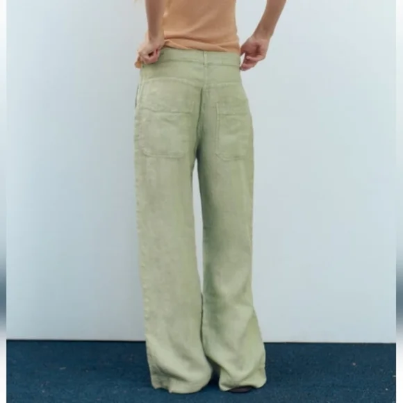 Zara Wide Leg 100% Linen  Pants - Picture 3 of 9